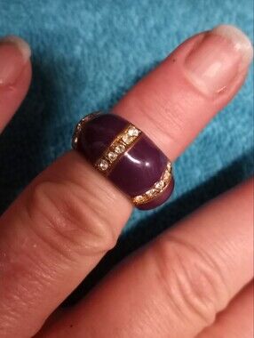Copper Purple Dome Ring with Clear Crystals